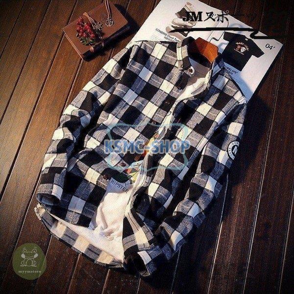 ボタンダウンシャツ メンズ 長袖 チェック柄 サイズ配色 カジュアル スリム 新作 