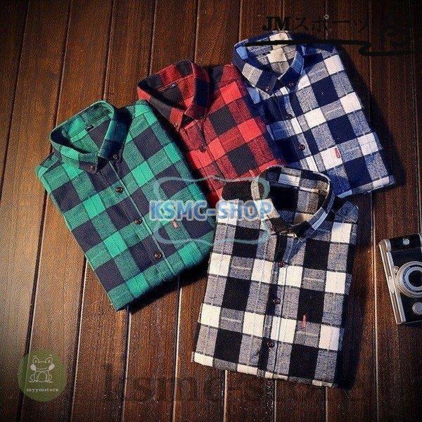 ボタンダウンシャツ メンズ 長袖 チェック柄 サイズ配色 カジュアル スリム 新作 