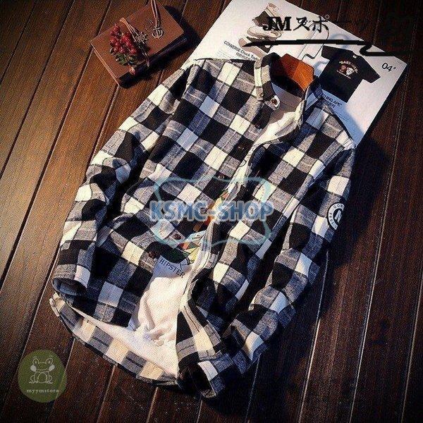 ボタンダウンシャツ メンズ 長袖 チェック柄 サイズ配色 カジュアル スリム 新作 