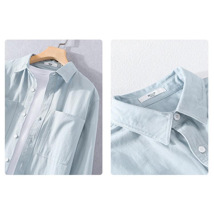 ダンガリーシャツ メンズ シャツ カジュアルシャツ 綿シャツ トップス 長袖 100%コットン 細身 きれいめ 