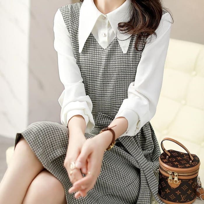 ワンピース レディース 重ね着風 ドッキング ワンピース 春秋 30代 お出かけ 女子会 きれいめ オシャレ 長袖 40代 60代 通勤 50代 ウエストリボン 