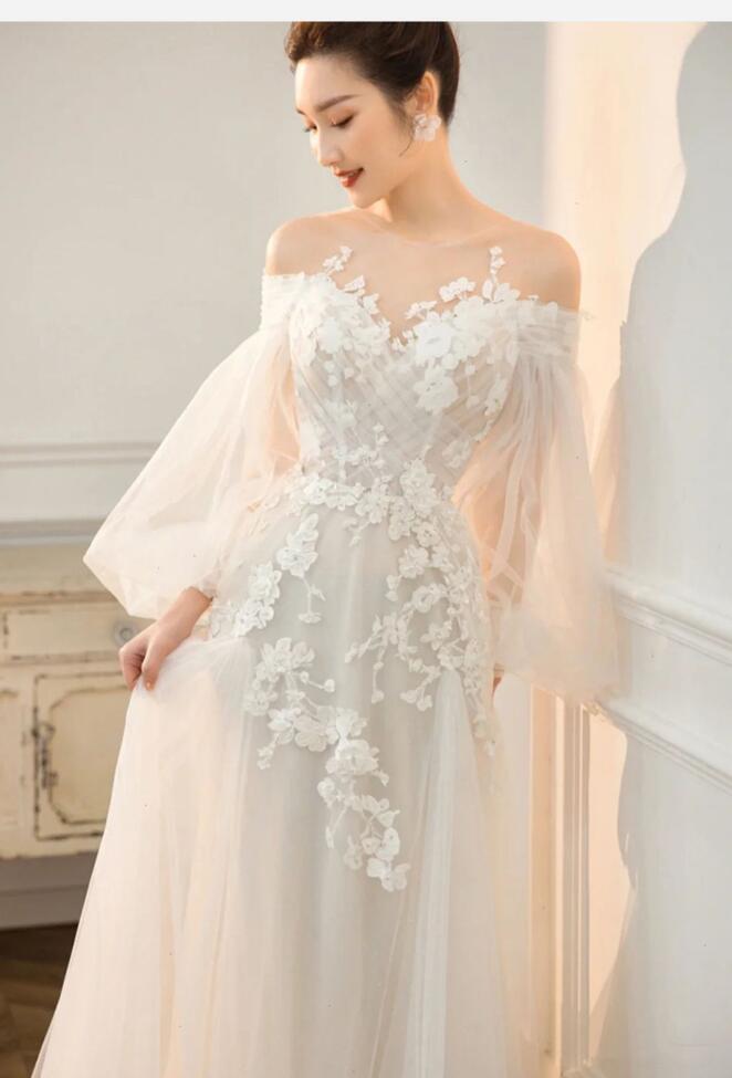 ウェディングドレス 花嫁 ドレス 編み上げタイプ 背開き 姫系ドレス プリンセスライン 結婚式ドレス 旅行撮影ドレス 。挙式 。ウエディング 