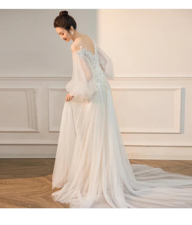 ウェディングドレス 花嫁 ドレス 編み上げタイプ 背開き 姫系ドレス プリンセスライン 結婚式ドレス 旅行撮影ドレス 。挙式 。ウエディング 