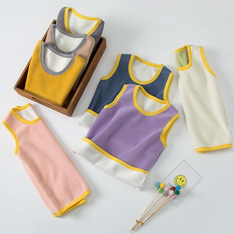 お取り寄せ商品 キッズ ベスト 70-150CM 7COLORS 男の子 かわいい カジュアル 裏起毛 軽量 保温 防寒 触り こども服 無地 子供服 女の子 両面起毛 クールネック 