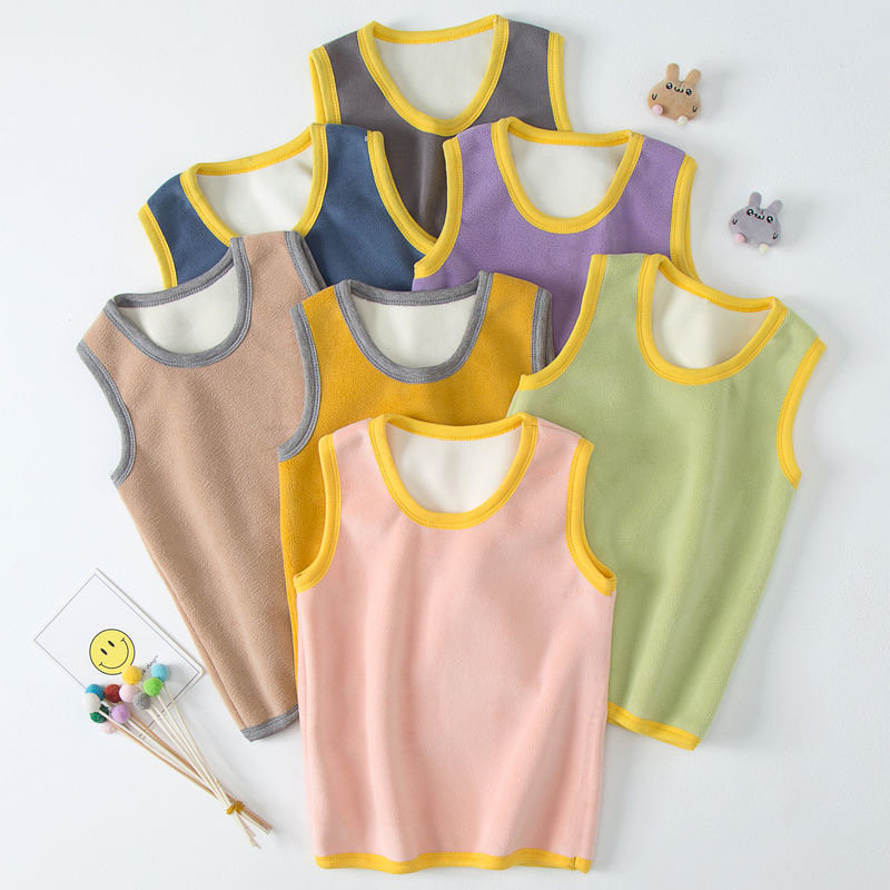 お取り寄せ商品 キッズ ベスト 70-150CM 7COLORS 男の子 かわいい カジュアル 裏起毛 軽量 保温 防寒 触り こども服 無地 子供服 女の子 両面起毛 クールネック 