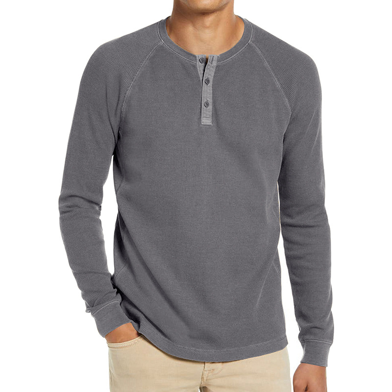 ヘンリーネックTシャツ 長袖 メンズ ロンT Tシャツ カットソー 通気 欧米サイズ 長袖Tシャツ トップス ワッフル生地 インナー 