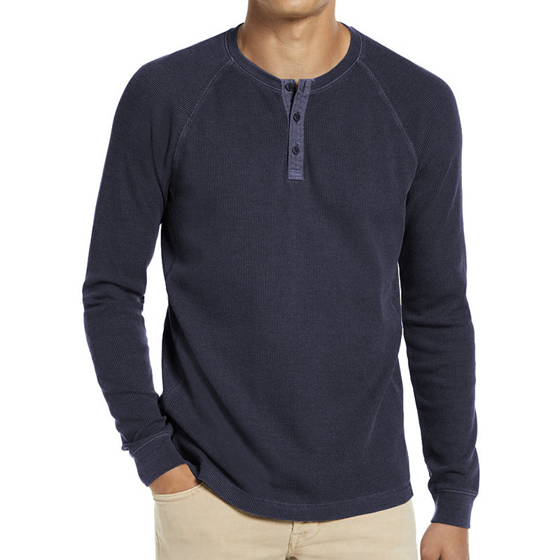 ヘンリーネックTシャツ 長袖 メンズ ロンT Tシャツ カットソー 通気 欧米サイズ 長袖Tシャツ トップス ワッフル生地 インナー 
