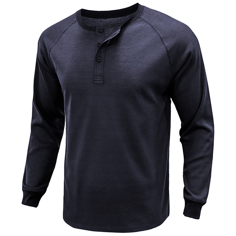 ヘンリーネックTシャツ 長袖 メンズ ロンT Tシャツ カットソー 通気 欧米サイズ 長袖Tシャツ トップス ワッフル生地 インナー 