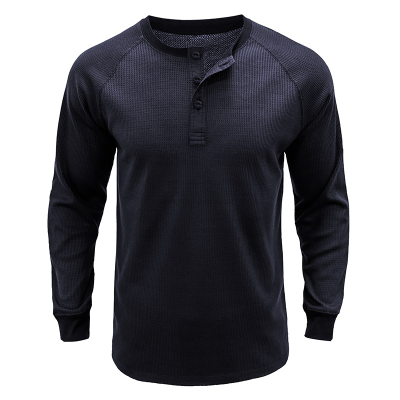 ヘンリーネックTシャツ 長袖 メンズ ロンT Tシャツ カットソー 通気 欧米サイズ 長袖Tシャツ トップス ワッフル生地 インナー 