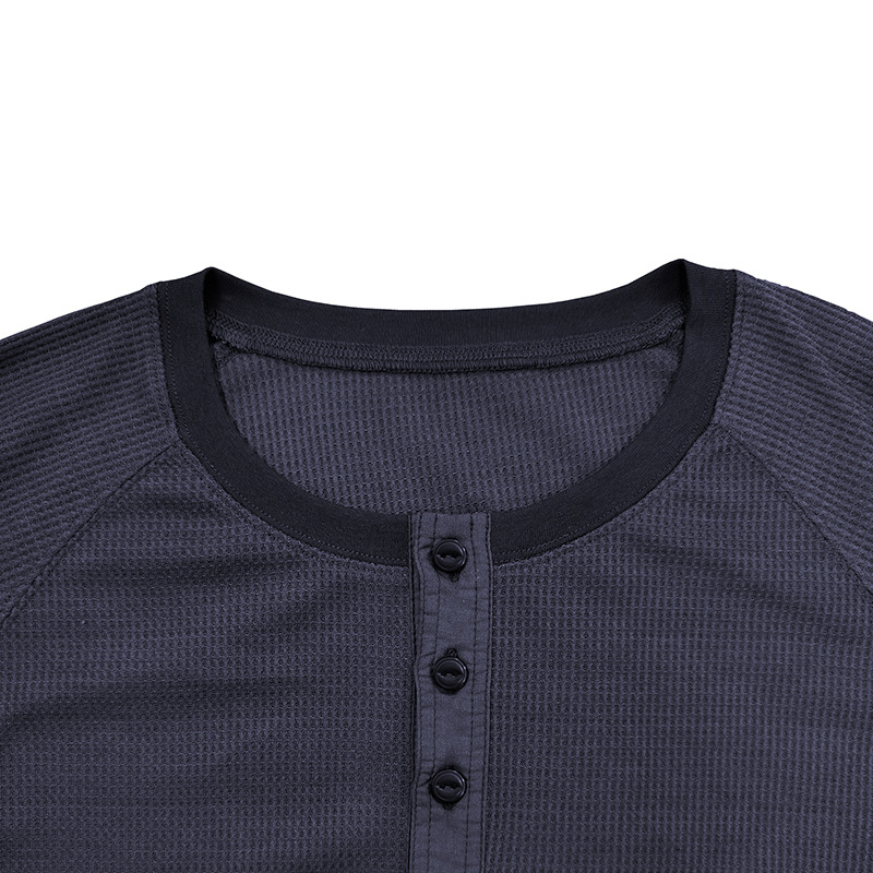 ヘンリーネックTシャツ 長袖 メンズ ロンT Tシャツ カットソー 通気 欧米サイズ 長袖Tシャツ トップス ワッフル生地 インナー 