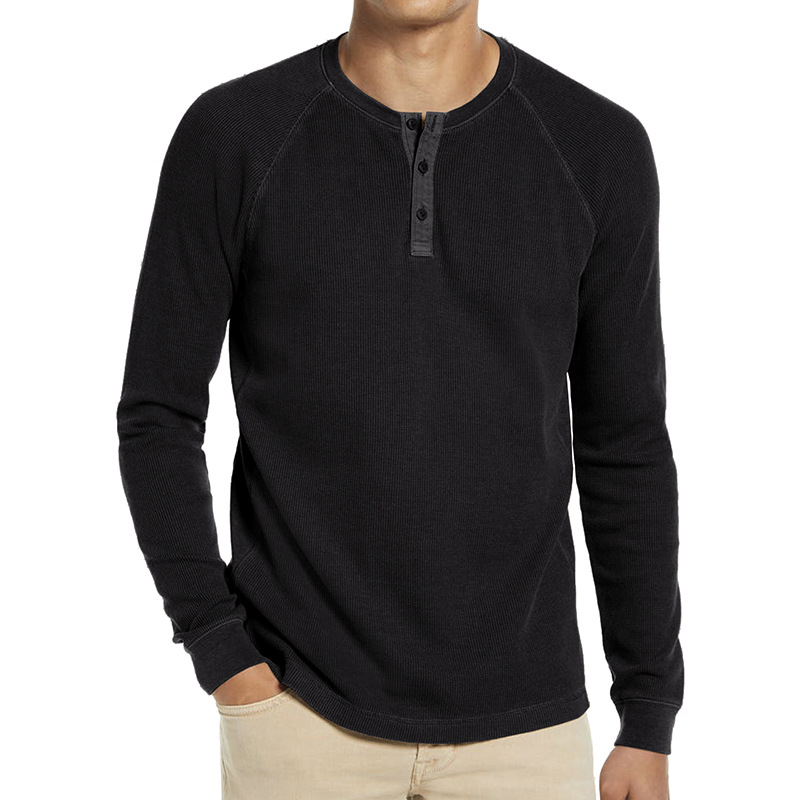 ヘンリーネックTシャツ 長袖 メンズ ロンT Tシャツ カットソー 通気 欧米サイズ 長袖Tシャツ トップス ワッフル生地 インナー 