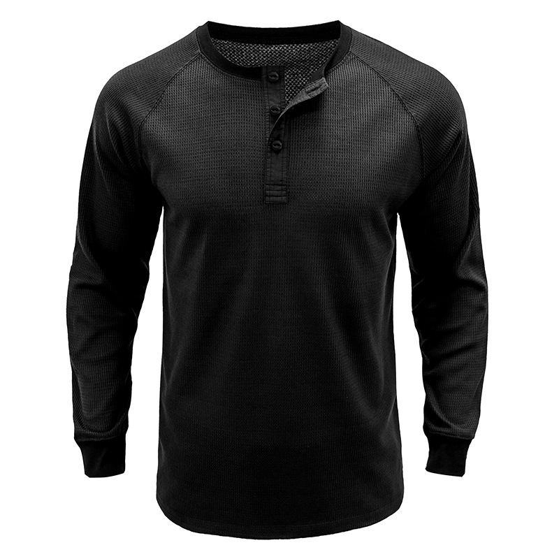ヘンリーネックTシャツ 長袖 メンズ ロンT Tシャツ カットソー 通気 欧米サイズ 長袖Tシャツ トップス ワッフル生地 インナー 