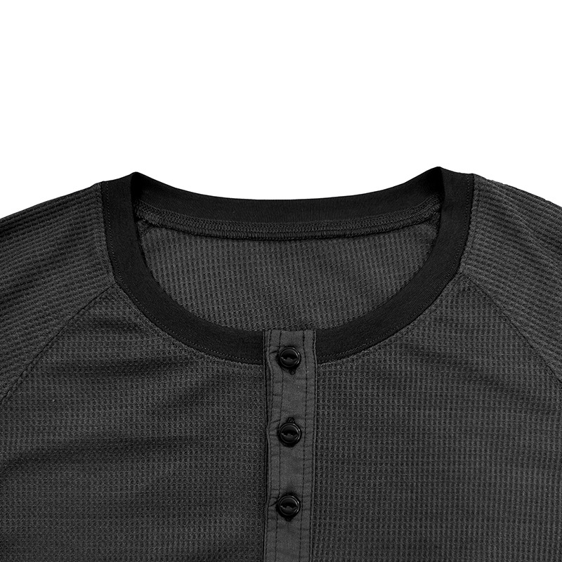 ヘンリーネックTシャツ 長袖 メンズ ロンT Tシャツ カットソー 通気 欧米サイズ 長袖Tシャツ トップス ワッフル生地 インナー 