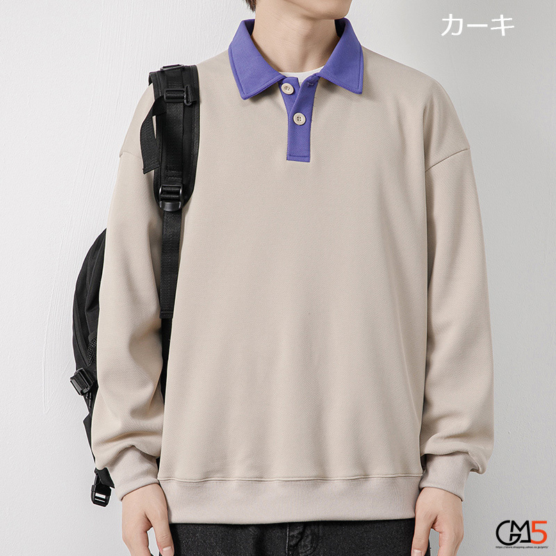 ポロシャツ メンズ 秋服 ロンT 切替 配色 秋物 カジュアル Tシャツ 長袖 大きいサイズ トップス スポーツ 