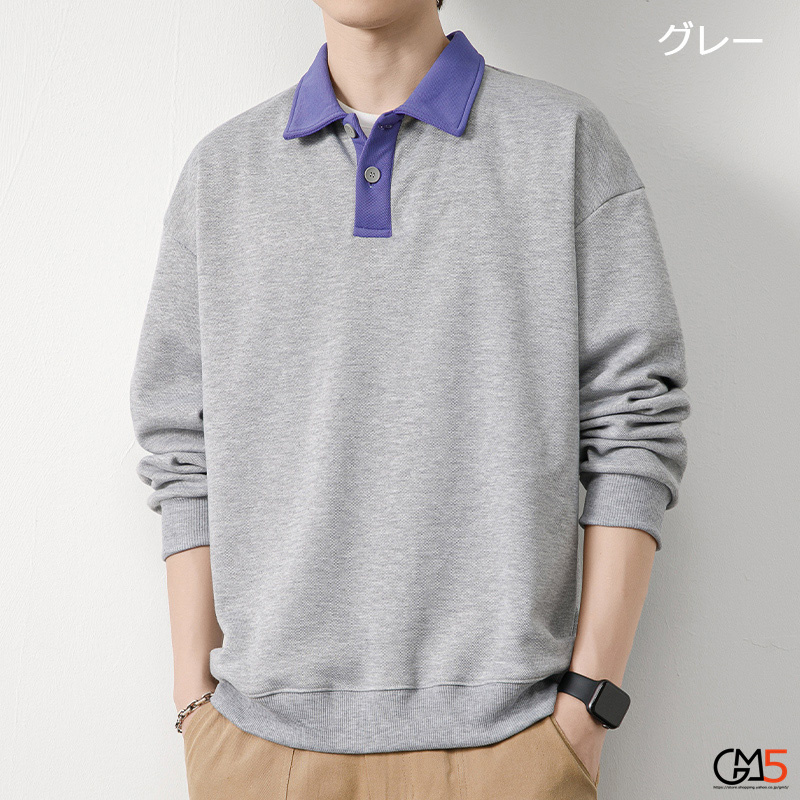 ポロシャツ メンズ 秋服 ロンT 切替 配色 秋物 カジュアル Tシャツ 長袖 大きいサイズ トップス スポーツ 