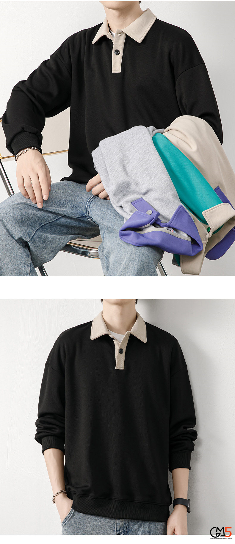ポロシャツ メンズ 秋服 ロンT 切替 配色 秋物 カジュアル Tシャツ 長袖 大きいサイズ トップス スポーツ 