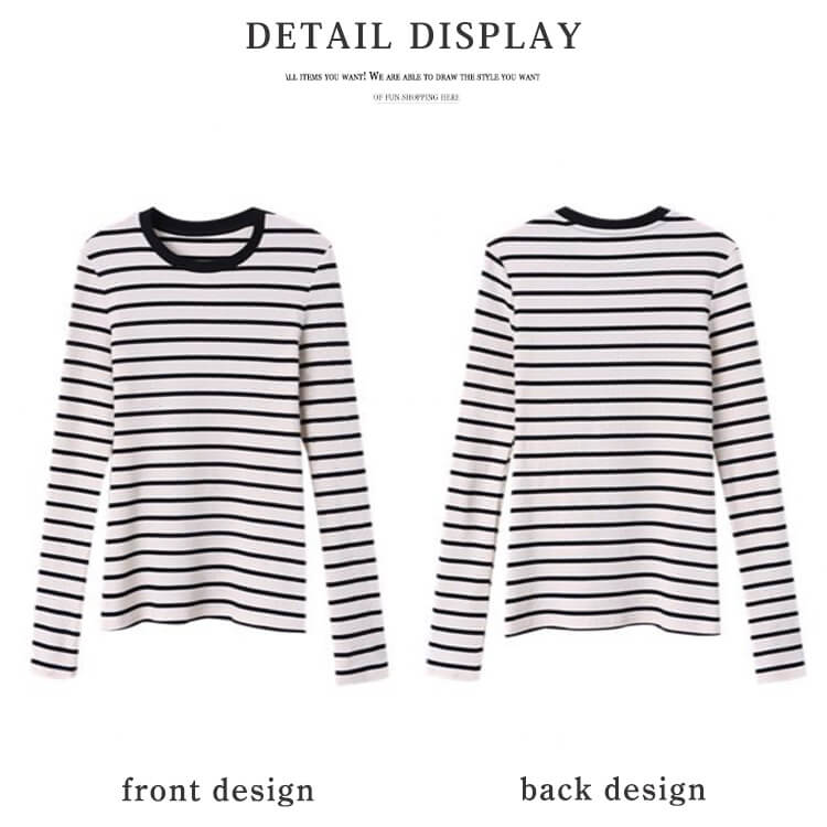 Ｔシャツ レディース 長袖 韓国 トップス ボーダー ロンＴ シンプル 定番 クルーネック バイワッフル フィット 柄 おしゃれ 