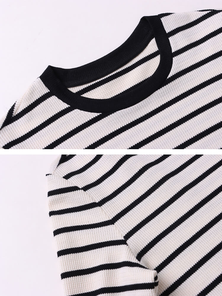 Ｔシャツ レディース 長袖 韓国 トップス ボーダー ロンＴ シンプル 定番 クルーネック バイワッフル フィット 柄 おしゃれ 