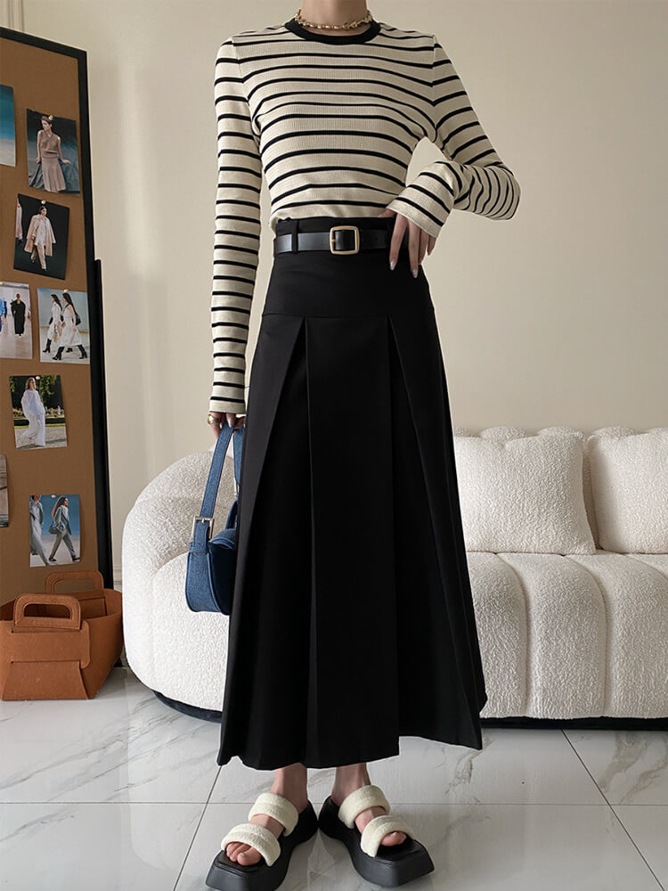 Ｔシャツ レディース 長袖 韓国 トップス ボーダー ロンＴ シンプル 定番 クルーネック バイワッフル フィット 柄 おしゃれ 