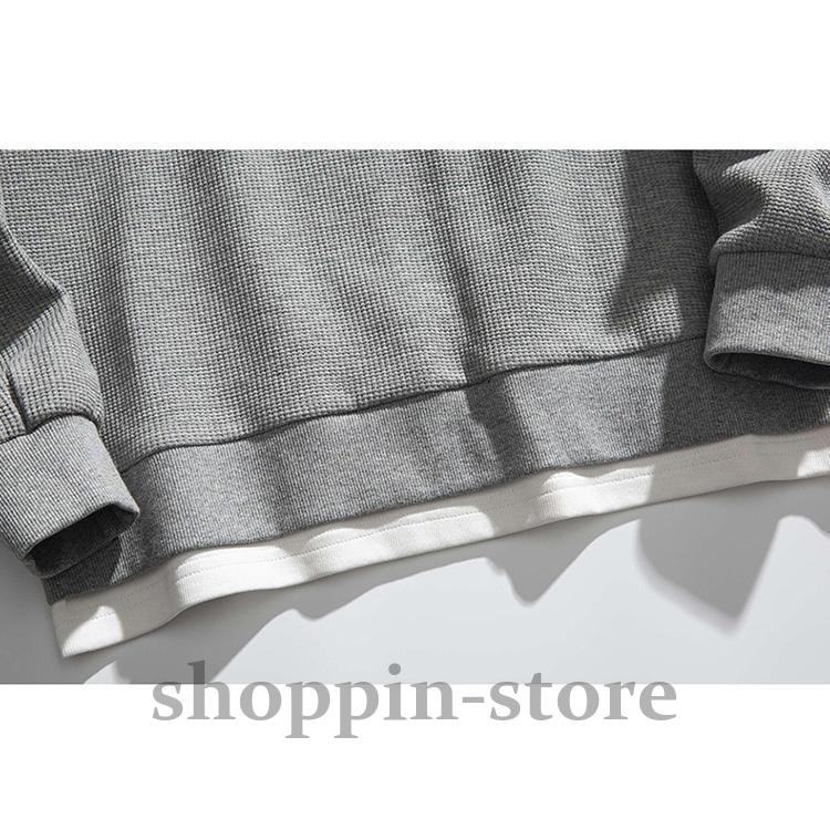 スウェット メンズ 無地 重ね着風 おしゃれ フェイクレイヤード トップス ビッグシルエット スポーツ オーバーサイズ ストリート カジュアル 