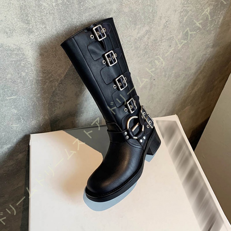 ロングブーツ ブーツ レディース ロング エンジニアブーツ エンジニア 疲れない 黒 大きいサイズ3L チャンキーヒール 防寒 靴 25.0CM 歩きやすい シンプル 