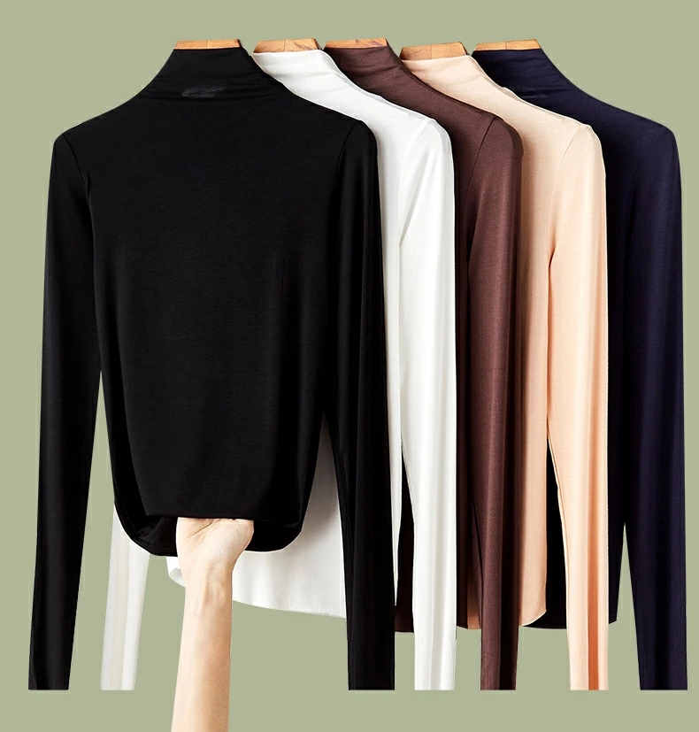 カットソー Tシャツ レディース インナー トップス ストレッチ 春 秋 ハイネック 重ね着風 冬 ロング丈 長袖Tシャツ シンプル 伸縮性 おしゃれ 無地 トップス 