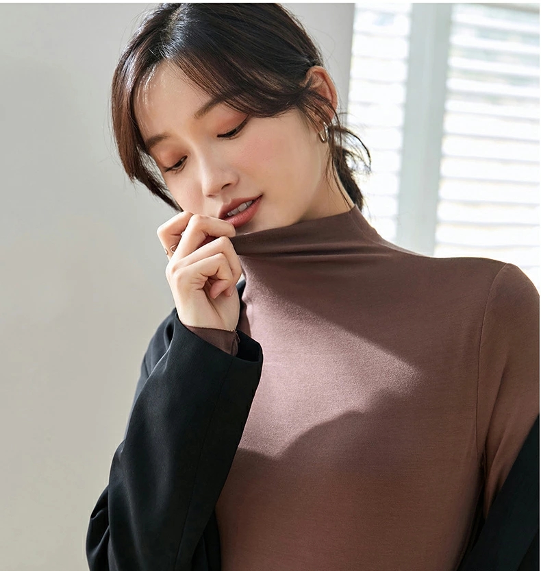 カットソー Tシャツ レディース インナー トップス ストレッチ 春 秋 ハイネック 重ね着風 冬 ロング丈 長袖Tシャツ シンプル 伸縮性 おしゃれ 無地 トップス 