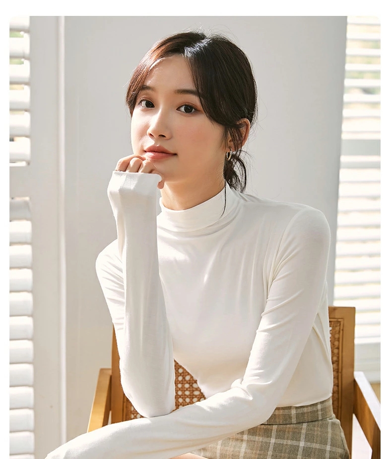 カットソー Tシャツ レディース インナー トップス ストレッチ 春 秋 ハイネック 重ね着風 冬 ロング丈 長袖Tシャツ シンプル 伸縮性 おしゃれ 無地 トップス 