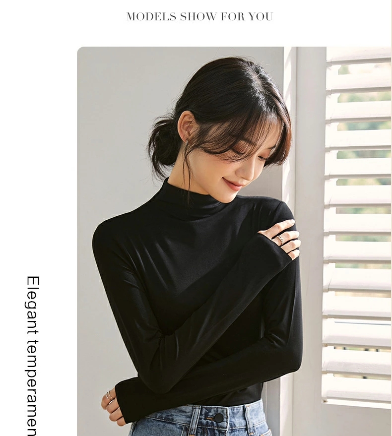 カットソー Tシャツ レディース インナー トップス ストレッチ 春 秋 ハイネック 重ね着風 冬 ロング丈 長袖Tシャツ シンプル 伸縮性 おしゃれ 無地 トップス 