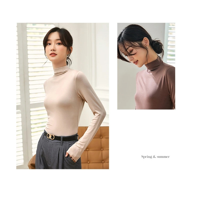カットソー Tシャツ レディース インナー トップス ストレッチ 春 秋 ハイネック 重ね着風 冬 ロング丈 長袖Tシャツ シンプル 伸縮性 おしゃれ 無地 トップス 
