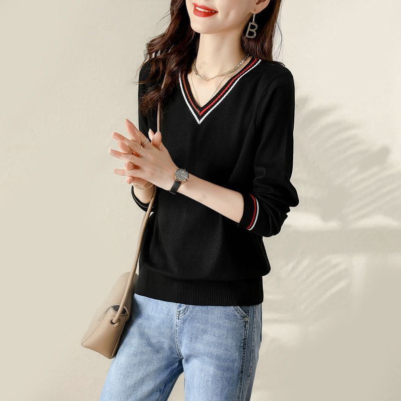 Tシャツ レディース 長袖 ニットセーター カットソー Vネック Tシャツ トップス 女性用 日常 通勤 通学 秋 可愛い 普段着 無地 オシャレ 