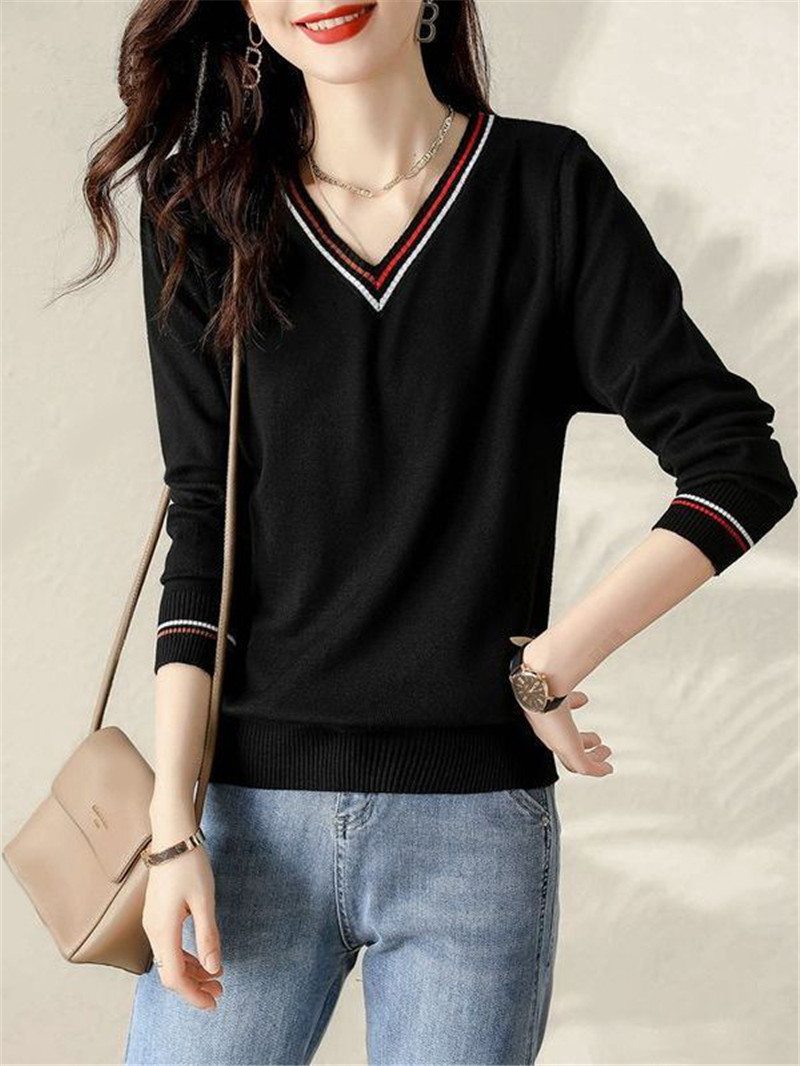 Tシャツ レディース 長袖 ニットセーター カットソー Vネック Tシャツ トップス 女性用 日常 通勤 通学 秋 可愛い 普段着 無地 オシャレ 