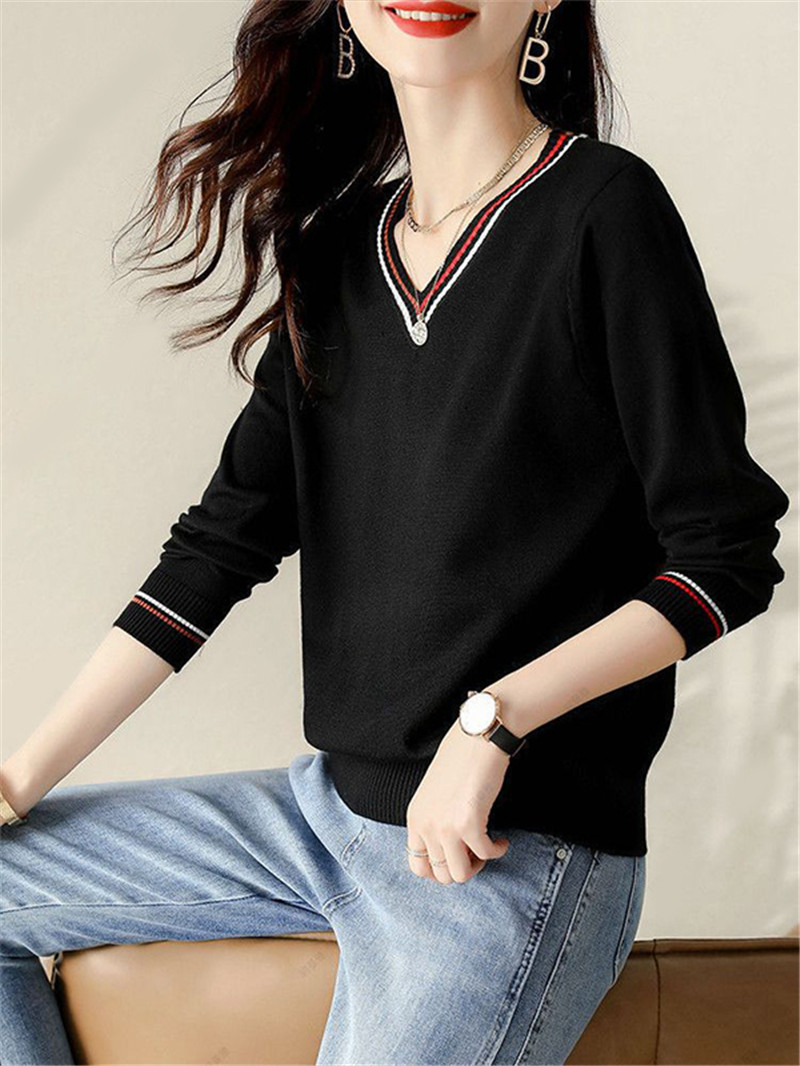 Tシャツ レディース 長袖 ニットセーター カットソー Vネック Tシャツ トップス 女性用 日常 通勤 通学 秋 可愛い 普段着 無地 オシャレ 