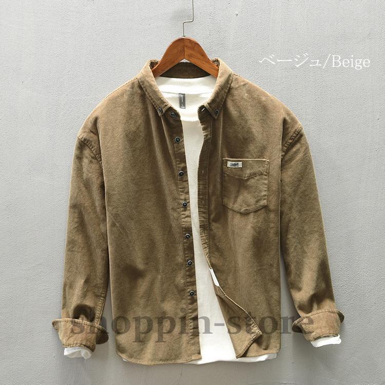 コーデュロイシャツ メンズ 春 ボタンダウンシャツ カジュアルシャツ トップス 長袖 100%綿 