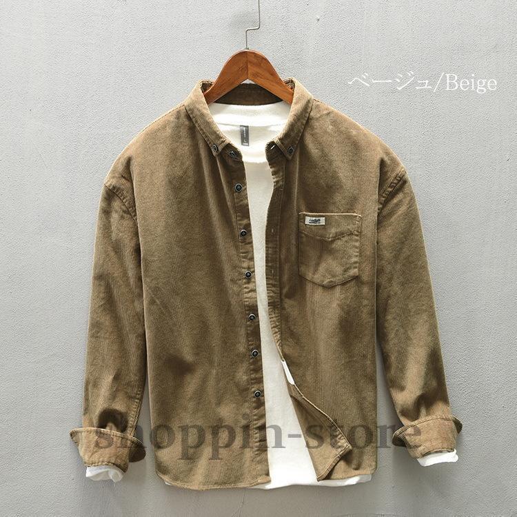 コーデュロイシャツ メンズ 春 ボタンダウンシャツ カジュアルシャツ トップス 長袖 100%綿 