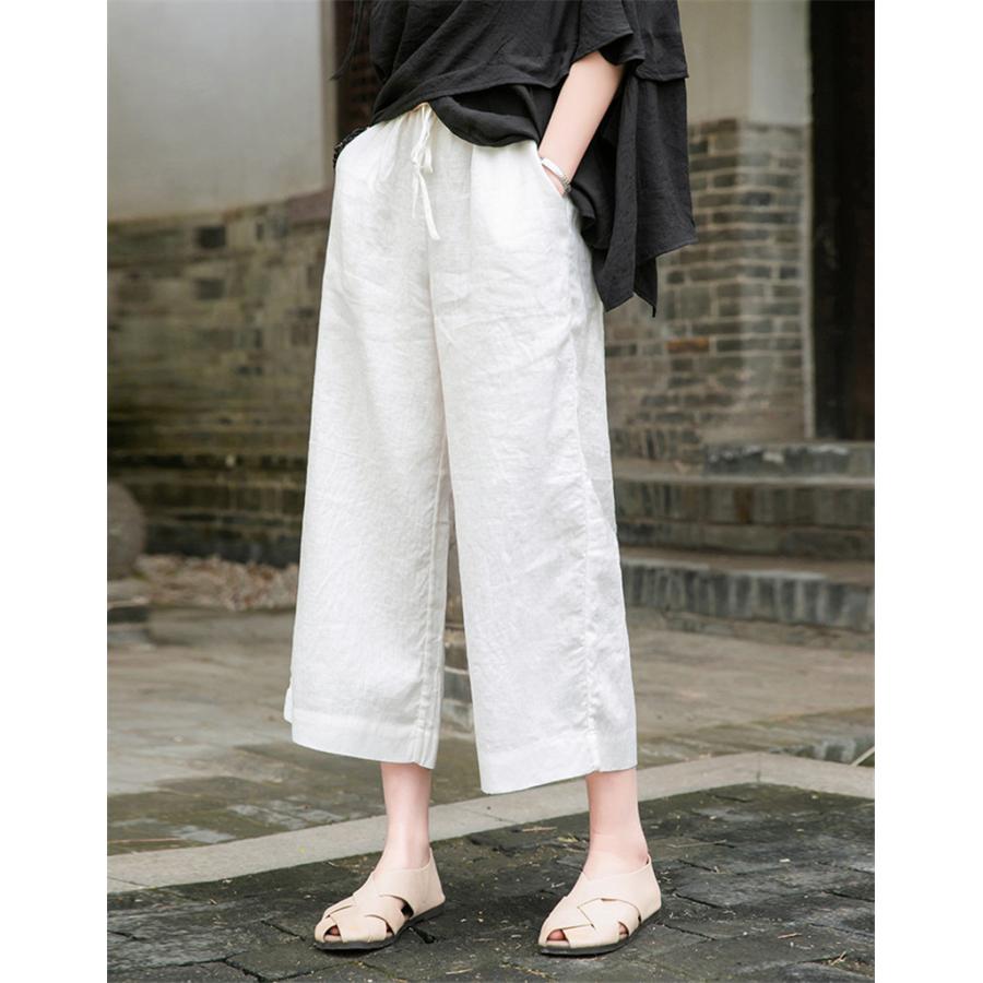 チノパン ワイドパンツ レディース リネン パンツ ウエストゴム カジュアル ズボン ロング イージーパンツ ボゆったり 体型カバー 春夏 秋 