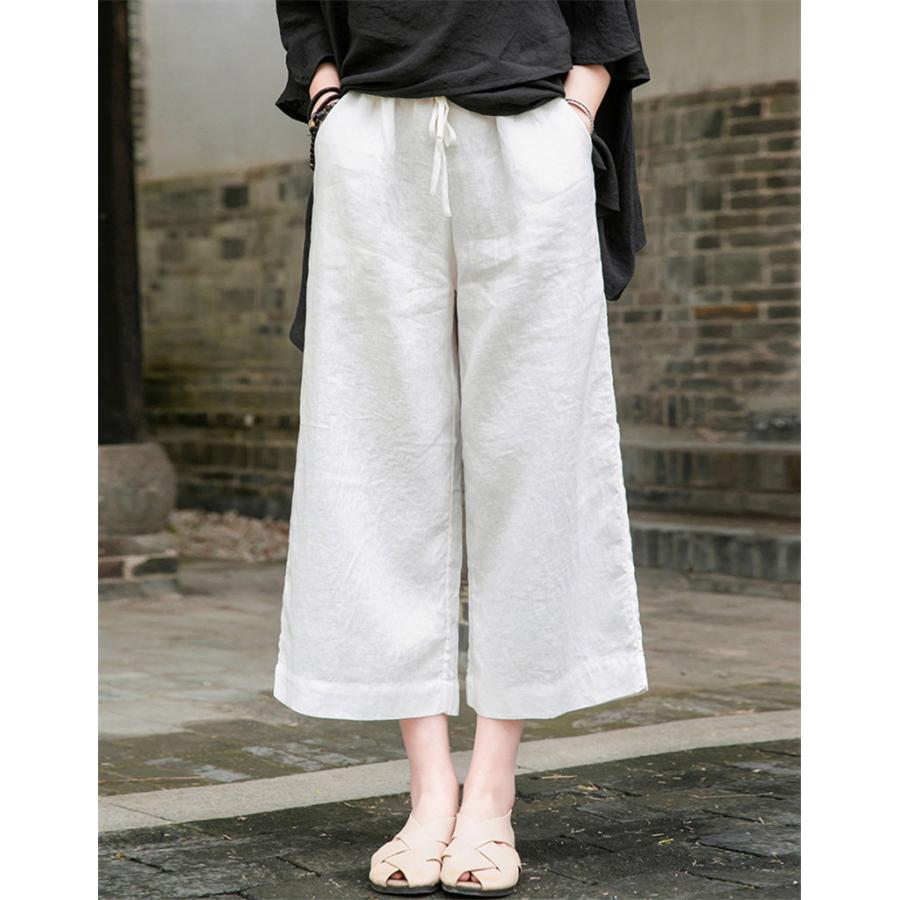 チノパン ワイドパンツ レディース リネン パンツ ウエストゴム カジュアル ズボン ロング イージーパンツ ボゆったり 体型カバー 春夏 秋 