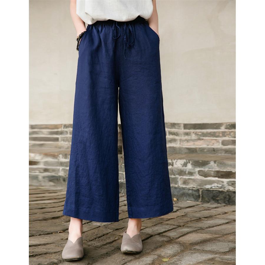 チノパン ワイドパンツ レディース リネン パンツ ウエストゴム カジュアル ズボン ロング イージーパンツ ボゆったり 体型カバー 春夏 秋 