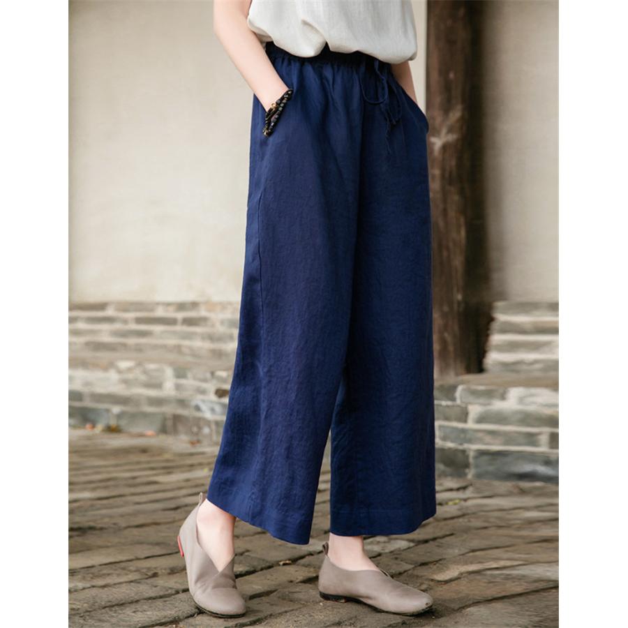 チノパン ワイドパンツ レディース リネン パンツ ウエストゴム カジュアル ズボン ロング イージーパンツ ボゆったり 体型カバー 春夏 秋 