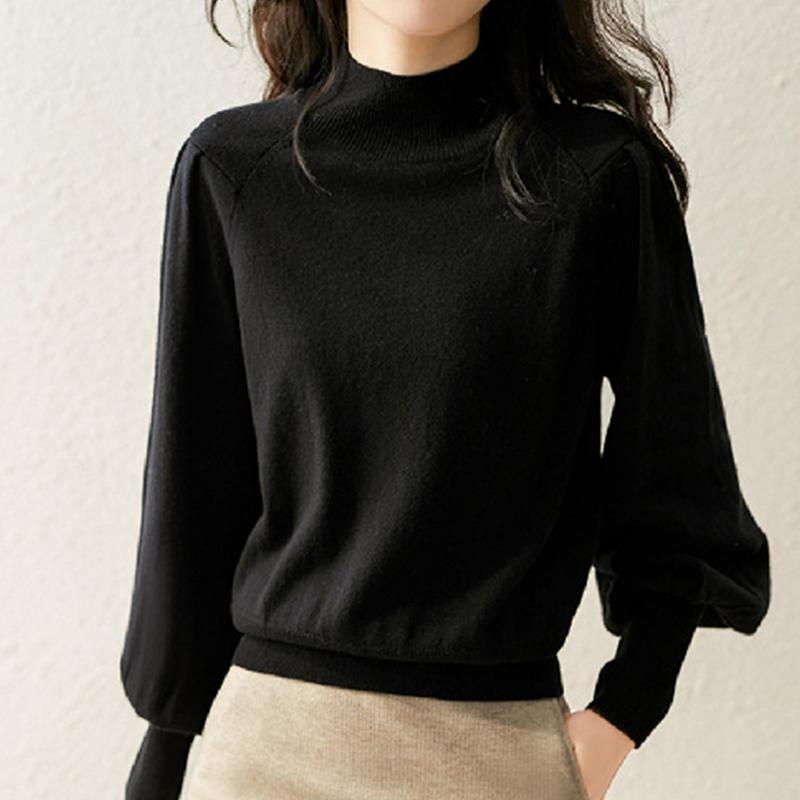 セーターニット 春服 レディース ハイネック トップス タートルネック 長袖 ゆったり 体型カバー シンプル パフスリーブ 無地 通勤 柔らかい 