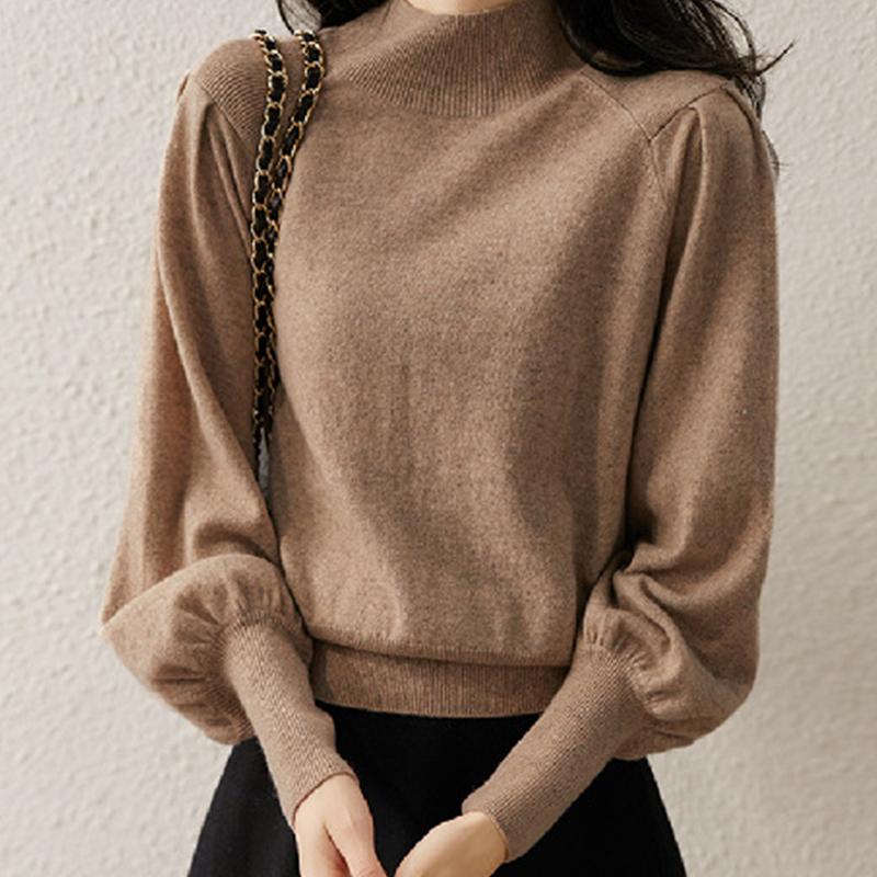 セーターニット 春服 レディース ハイネック トップス タートルネック 長袖 ゆったり 体型カバー シンプル パフスリーブ 無地 通勤 柔らかい 