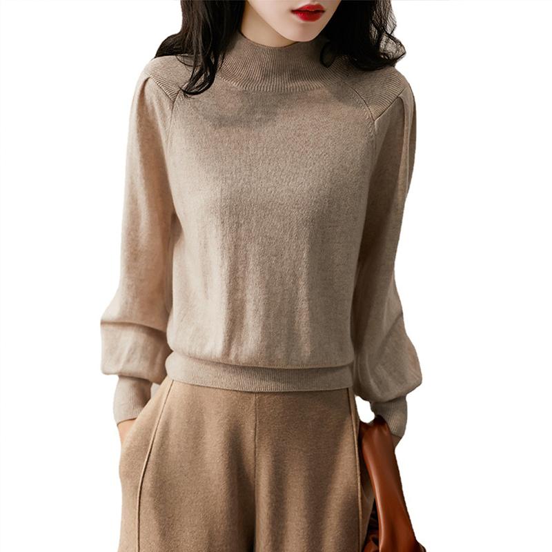 セーターニット 春服 レディース ハイネック トップス タートルネック 長袖 ゆったり 体型カバー シンプル パフスリーブ 無地 通勤 柔らかい 