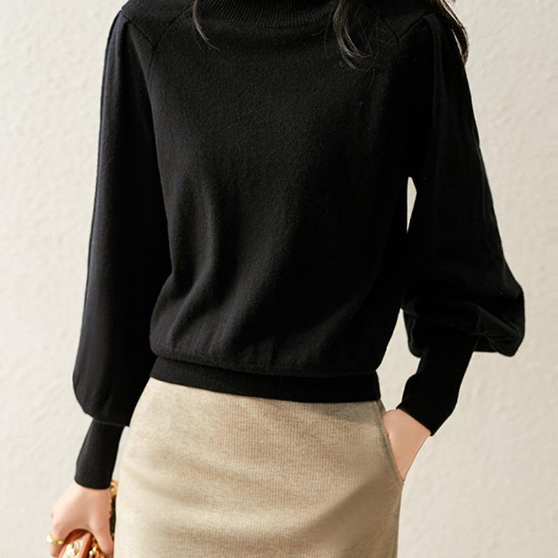 セーターニット 春服 レディース ハイネック トップス タートルネック 長袖 ゆったり 体型カバー シンプル パフスリーブ 無地 通勤 柔らかい 