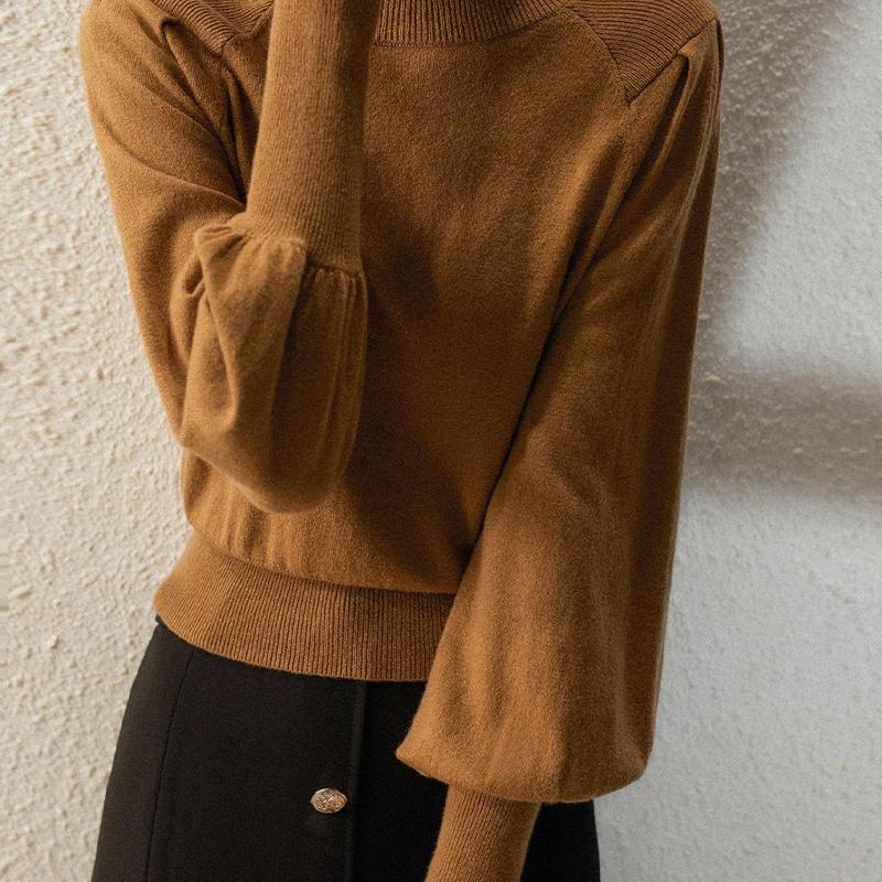 セーターニット 春服 レディース ハイネック トップス タートルネック 長袖 ゆったり 体型カバー シンプル パフスリーブ 無地 通勤 柔らかい 
