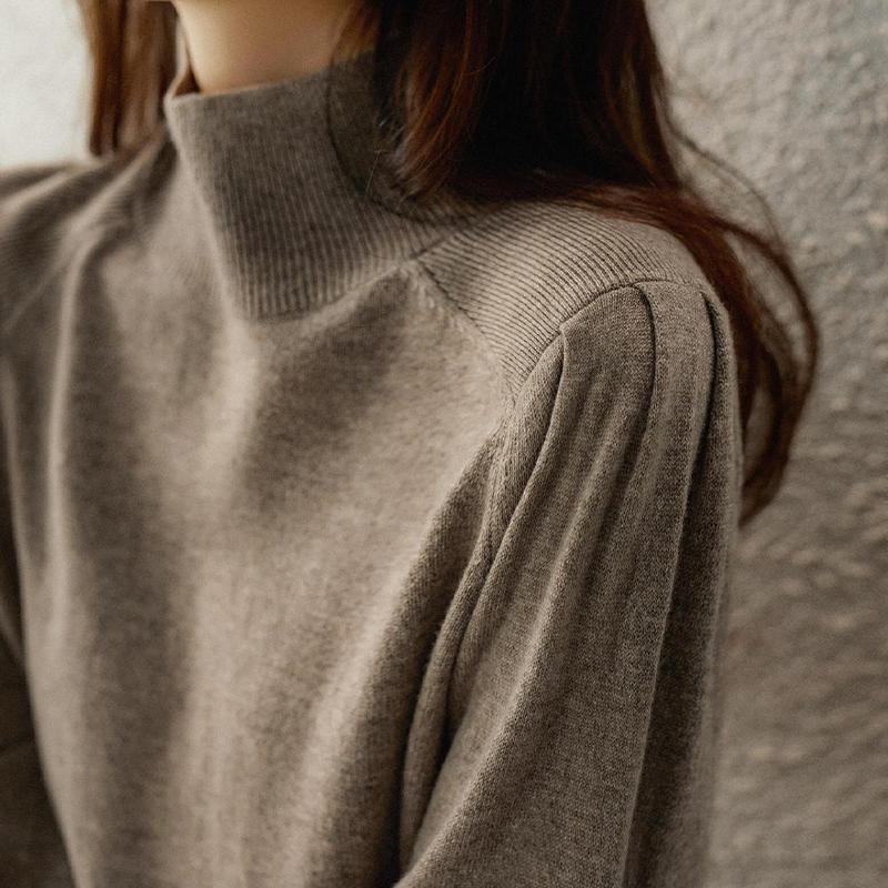セーターニット 春服 レディース ハイネック トップス タートルネック 長袖 ゆったり 体型カバー シンプル パフスリーブ 無地 通勤 柔らかい 