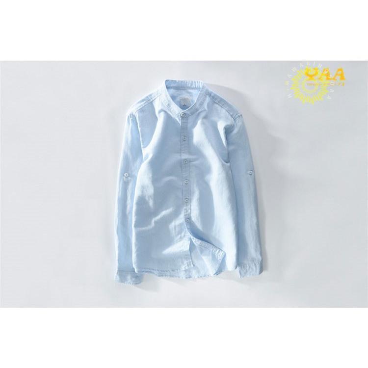 カジュアルシャツ メンズ シャツ 長袖 綿麻シャツ リネンシャツ ワイシャツ 開襟シャツ ロールアップ 白シャツ 