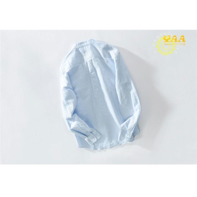 カジュアルシャツ メンズ シャツ 長袖 綿麻シャツ リネンシャツ ワイシャツ 開襟シャツ ロールアップ 白シャツ 