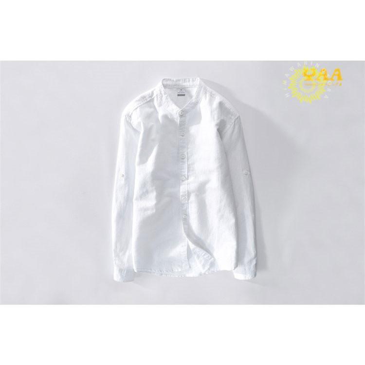 カジュアルシャツ メンズ シャツ 長袖 綿麻シャツ リネンシャツ ワイシャツ 開襟シャツ ロールアップ 白シャツ 