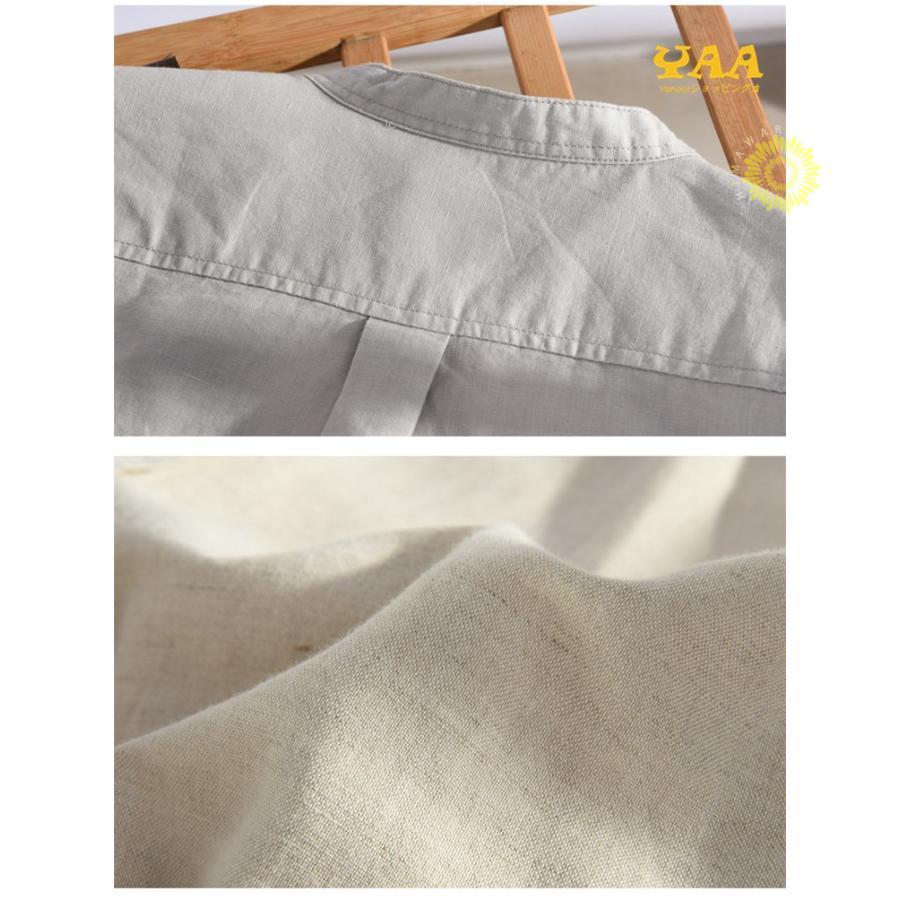 カジュアルシャツ メンズ シャツ 長袖 綿麻シャツ リネンシャツ ワイシャツ 開襟シャツ ロールアップ 白シャツ 