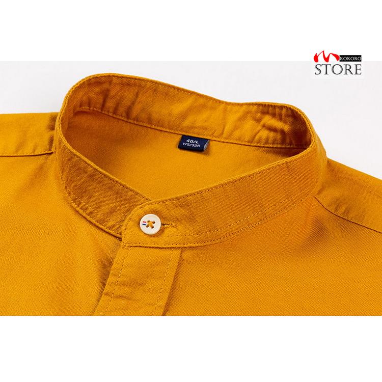 メンズ シャツ カジュアルシャツ 白シャツ長袖 ビジネスシャツ バンドカラーシャツ トップス 無地 スタンド秋物 